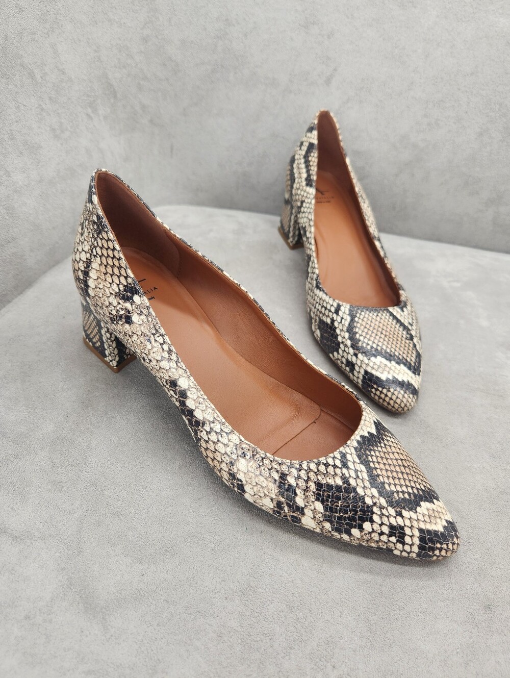 Aquatalia Pumps 10 Grey Snake Embossed Leather Pasha Pointy Made Italy New $395